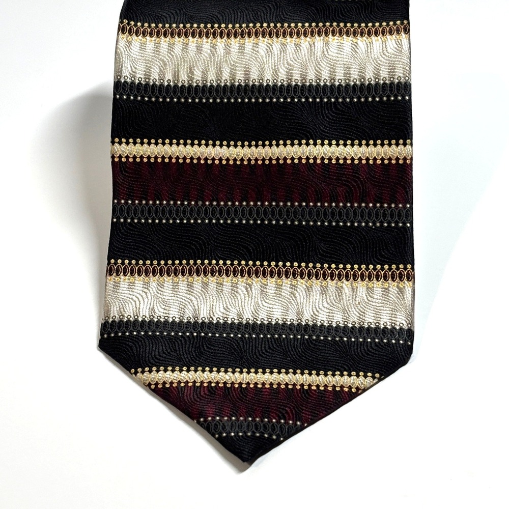 Alexander Julian Colours Necktie Mens OS Black Burgundy Silk Striped Formal